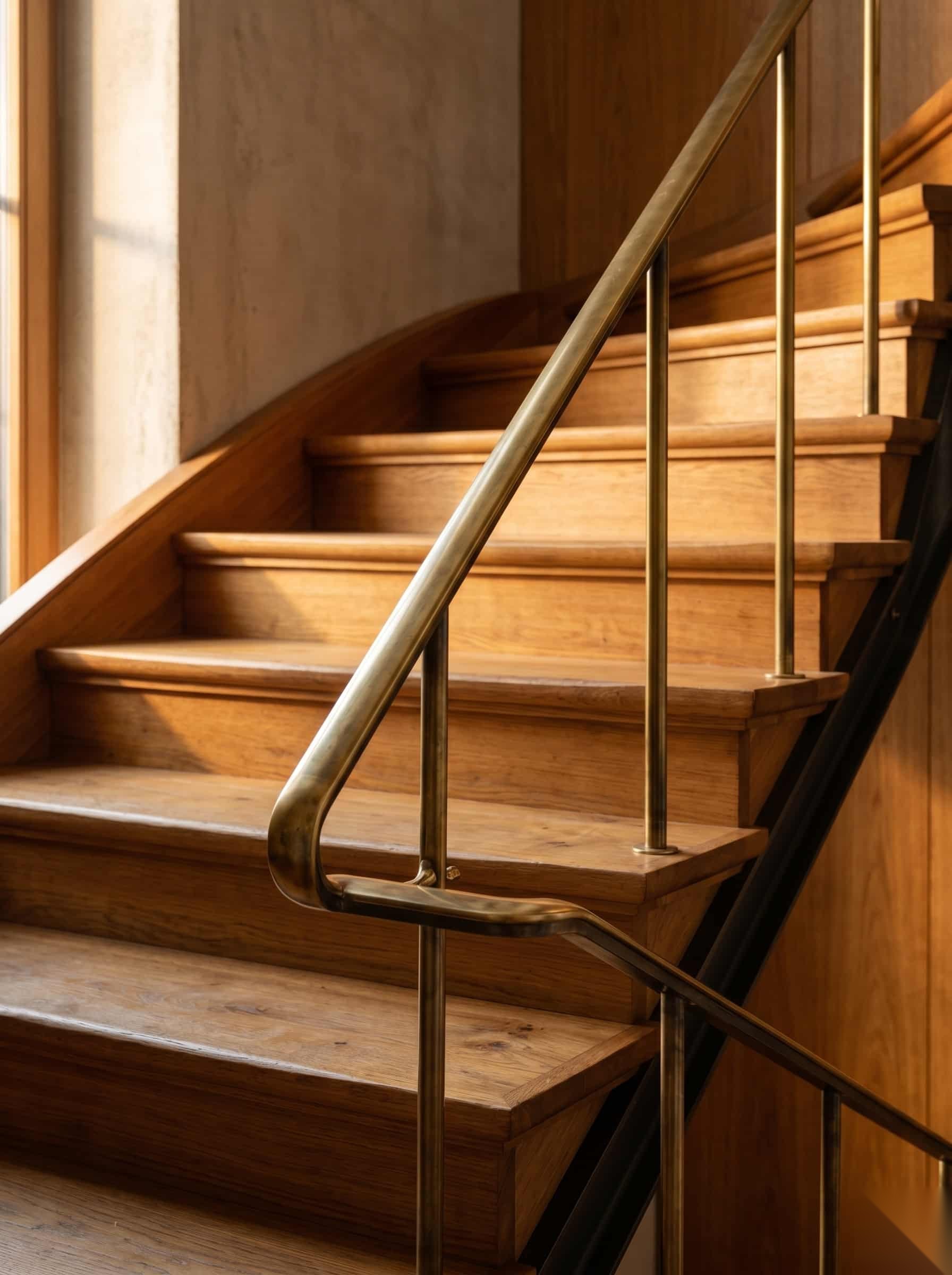 Oak staircase with brass railing, Dresden-Johannstadt