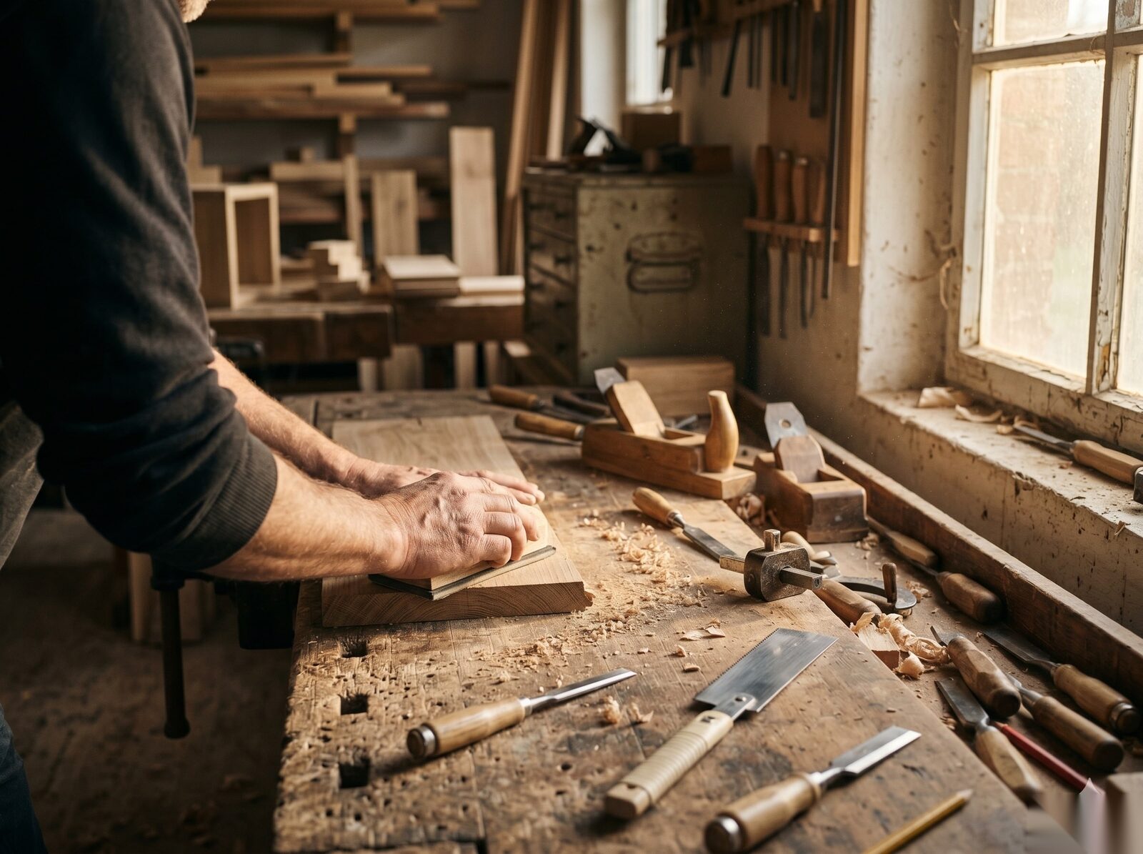 Hand gefertigte Holzmöbel und Einbauten in einer Dresdner Wohnung